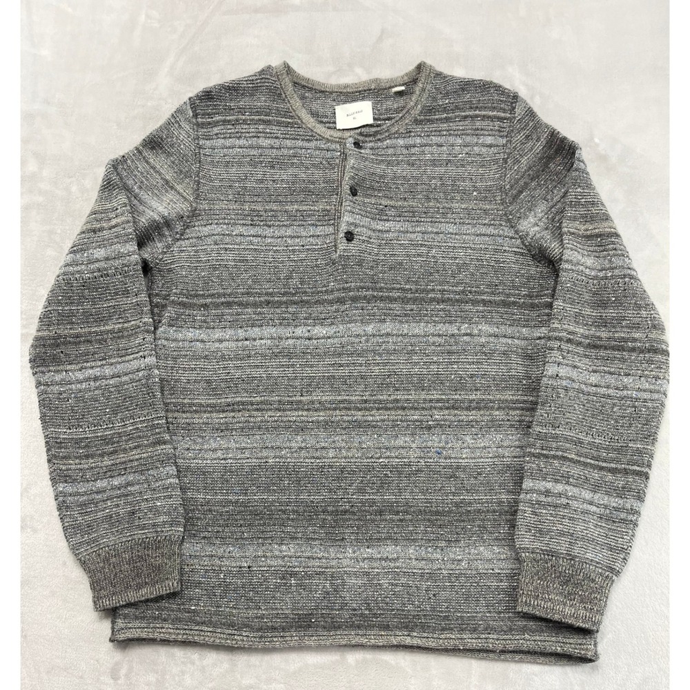 Billy Reid Henley Sweater Mens XL Grey Wool Blend Textured Marl Knit Long Sleeve